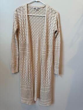 Moral Fiber Cream Open Knit Duster Cardigan Sweater Long Boho Crochet Small